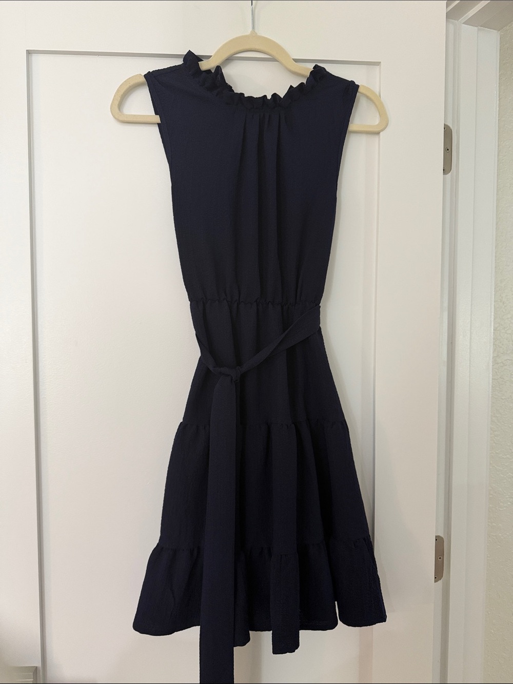 SHEIN Sleeveless Navy Ruffle-Neck Midi Dress